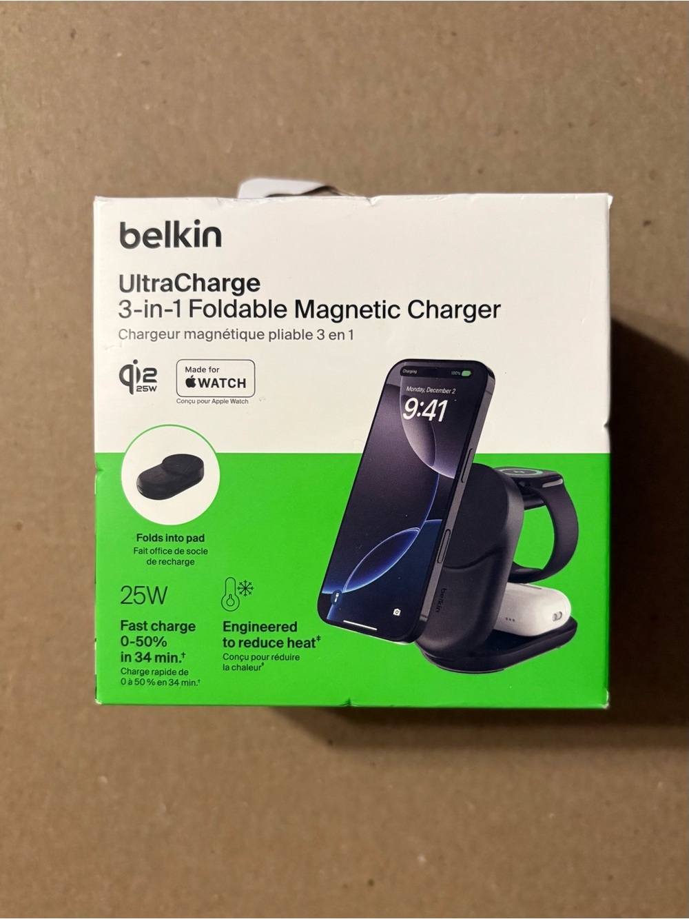 belkin UltraCharge 3-in-1 Foldable Magnetic Charger — NEW